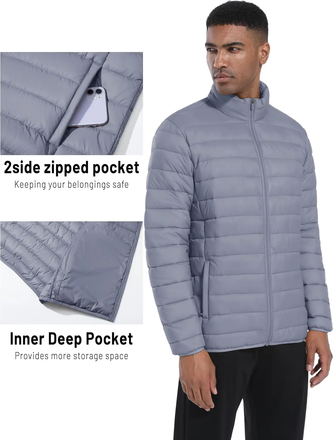 Mens Lightweight Puffer Jackets Warm Puffy Winter Down Jacket Windproof Water Repellent Quilted Coat