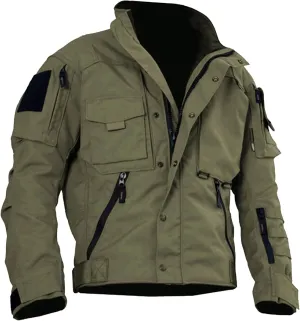 Men's Outdoor Cargo Tactical Jackets Multi-Pockets Stand Collar Military Jackets Lightweight Cotton Windbreaker