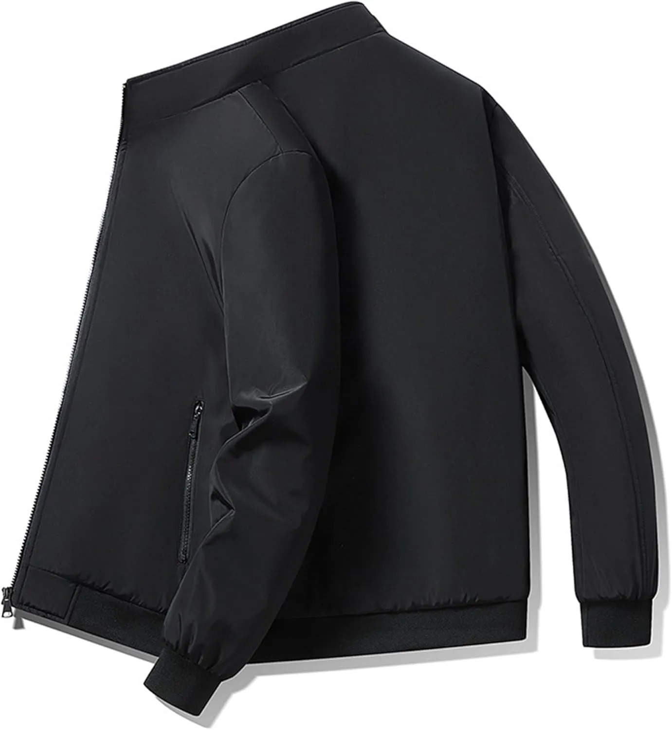 Men's Zipper Quilted Lined Bomber Jacket Stand Collar Warm Winter Padded Coat Windproof Casual Cotton Windbreaker
