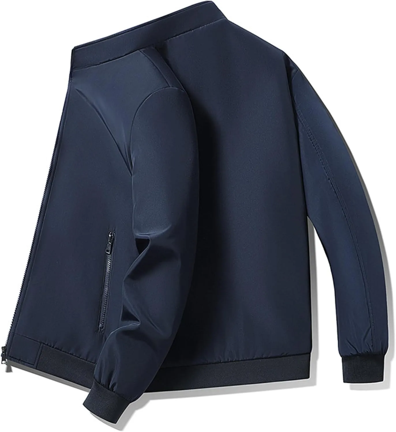 Men's Zipper Quilted Lined Bomber Jacket Stand Collar Warm Winter Padded Coat Windproof Casual Cotton Windbreaker