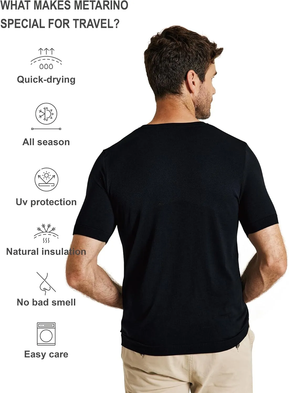 METARINO Mens Merino Wool T-Shirt Short Sleeve Athletic Tees Lightweight Base Layer Undershirt for Running,Workout