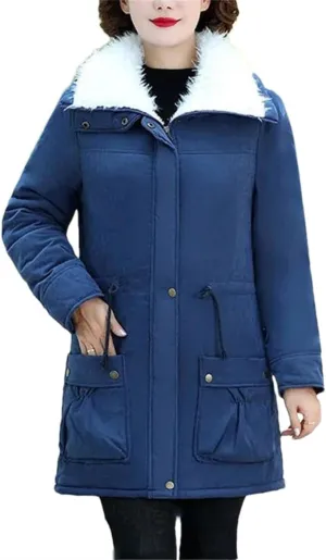 Mid-Length Plush Cotton Coats Womens Autumn Winter Parkas Lamb Wool Jacket Padded Outwear Mom Parkas