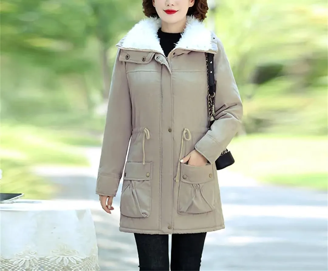 Mid-Length Plush Cotton Coats Womens Autumn Winter Parkas Lamb Wool Jacket Padded Outwear Mom Parkas