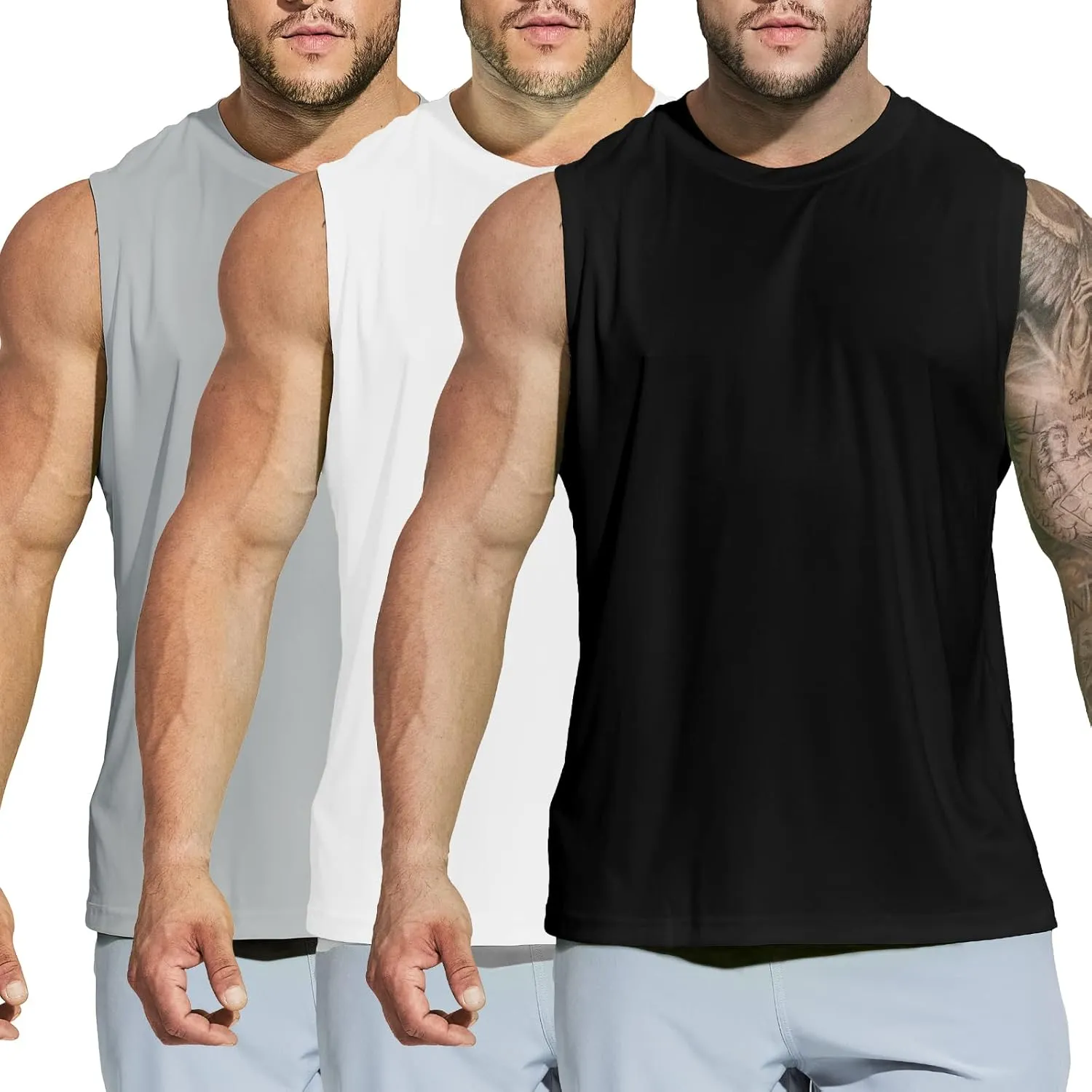 MIER Men's Workout Tank Tops UPF 50  Swim Shirts Quick Dry Running Sleeveless UV Protection Muscle Tees