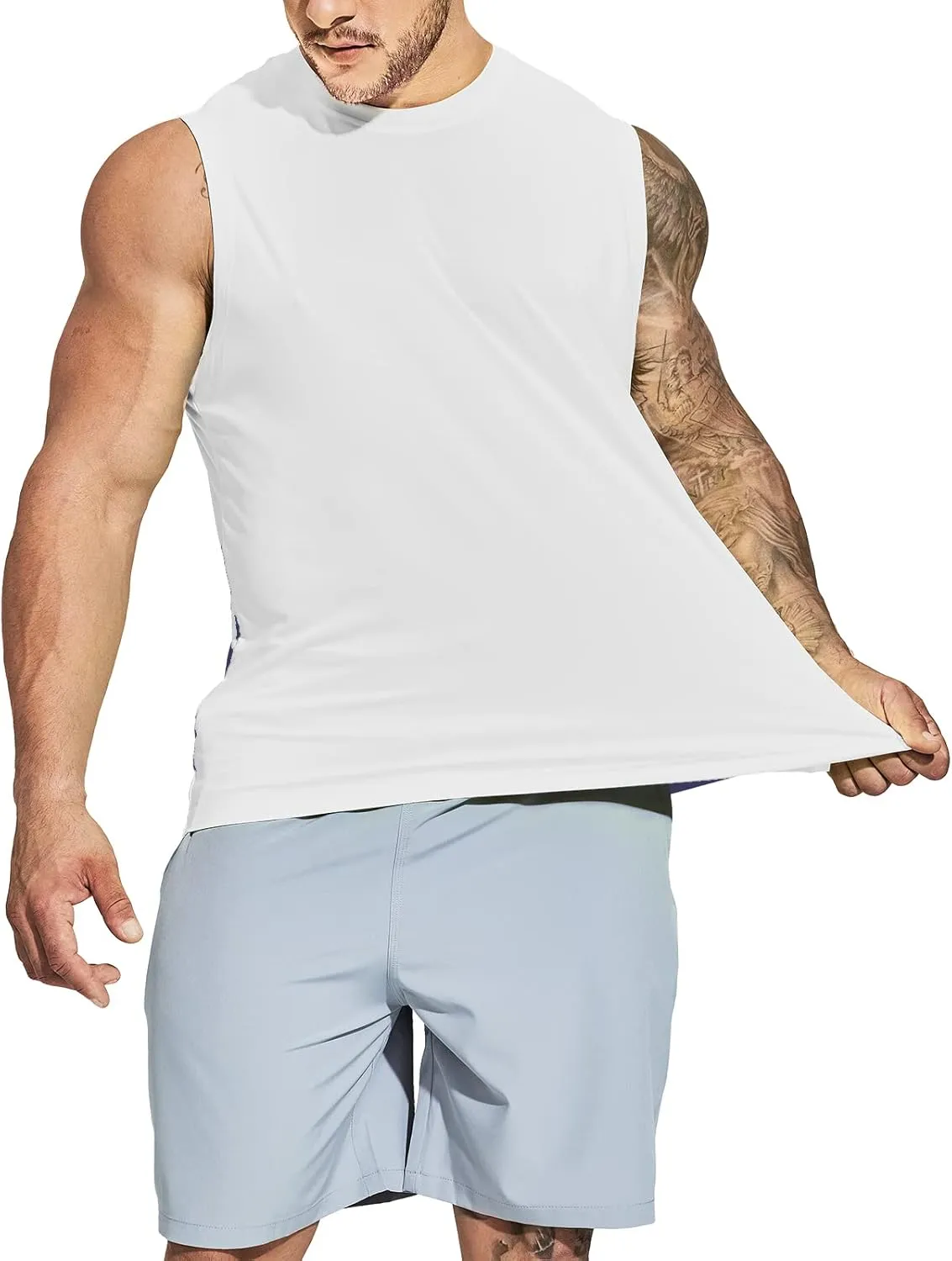 MIER Men's Workout Tank Tops UPF 50  Swim Shirts Quick Dry Running Sleeveless UV Protection Muscle Tees