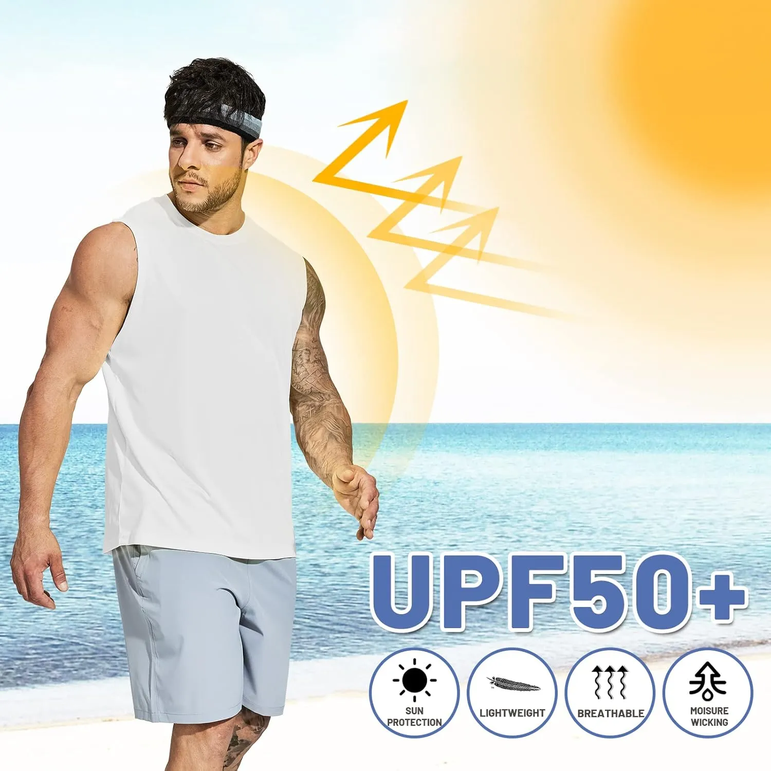 MIER Men's Workout Tank Tops UPF 50  Swim Shirts Quick Dry Running Sleeveless UV Protection Muscle Tees