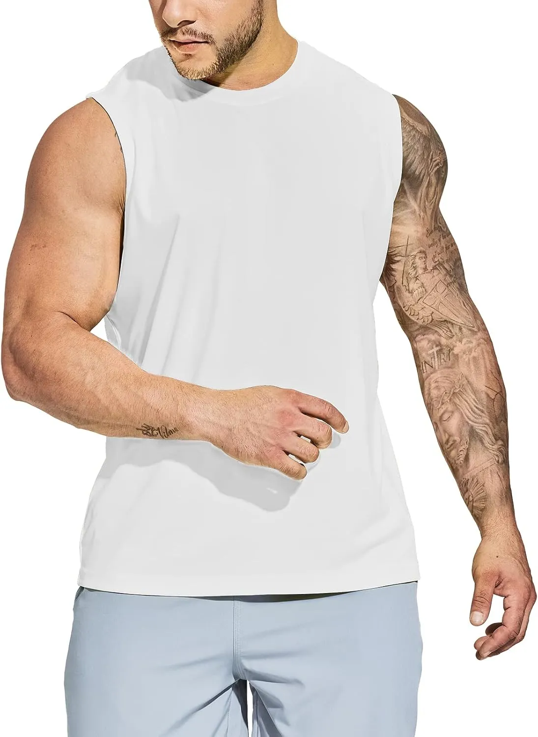MIER Men's Workout Tank Tops UPF 50  Swim Shirts Quick Dry Running Sleeveless UV Protection Muscle Tees