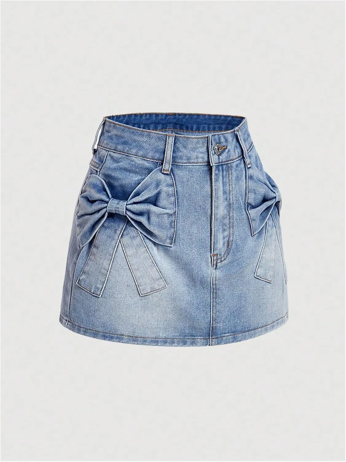 Milumia Women's Bow Knot Front Bodycon Denim Jean Mini Skirt with Pocket