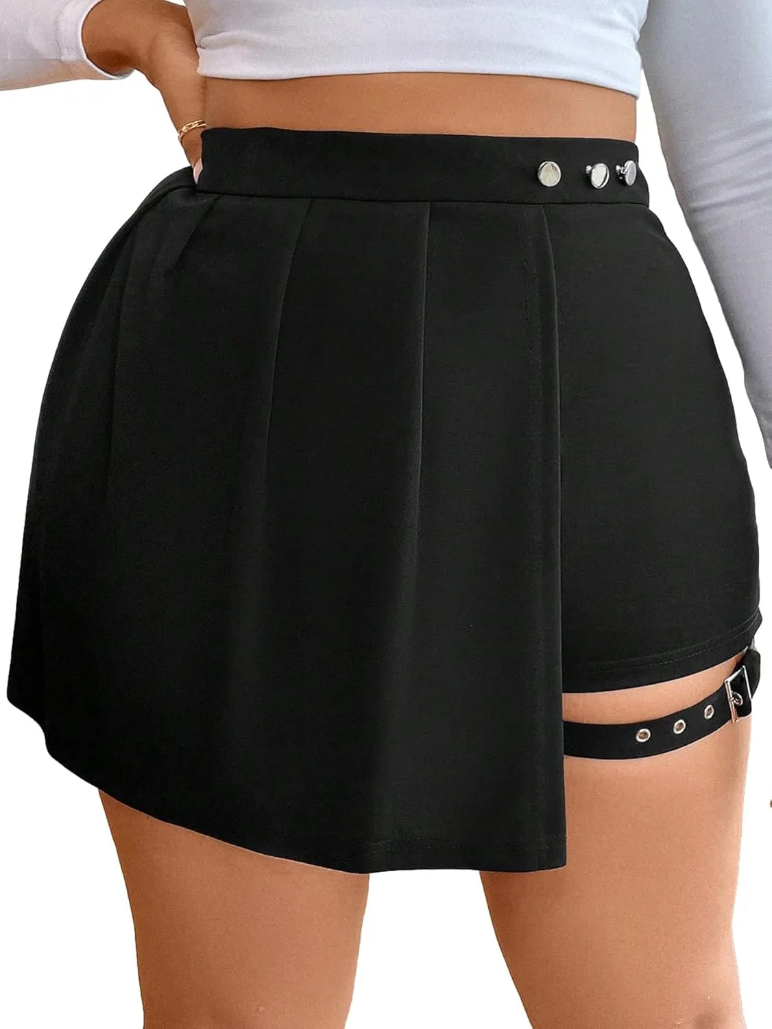 Milumia Women's Plus Size Pleated Front Cut Out Shorts High Waisted Asymmetrical Mini Skort