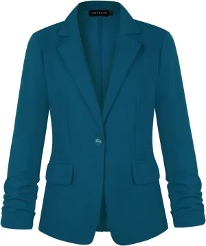 MINTLIMIT Women's 3/4 Sleeve Blazers One Button Work Office Blazer with Pockets