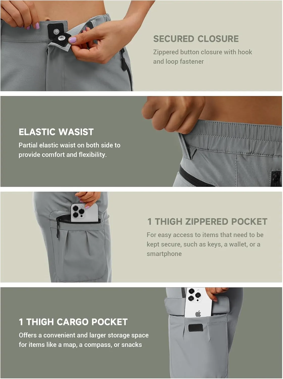Moosehill Women's-Hiking-Pants-Cargo-Quick-Dry-Stretch-Lightweight Work Outdoor Pants with 5 Deep Pockets