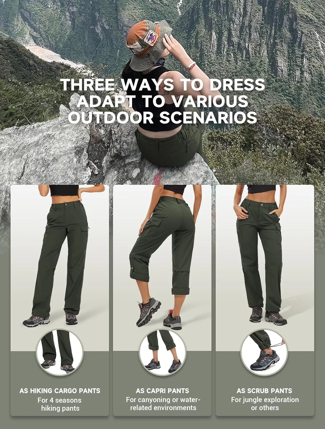 Moosehill Women's-Hiking-Pants-Cargo-Quick-Dry-Stretch-Lightweight Work Outdoor Pants with 5 Deep Pockets