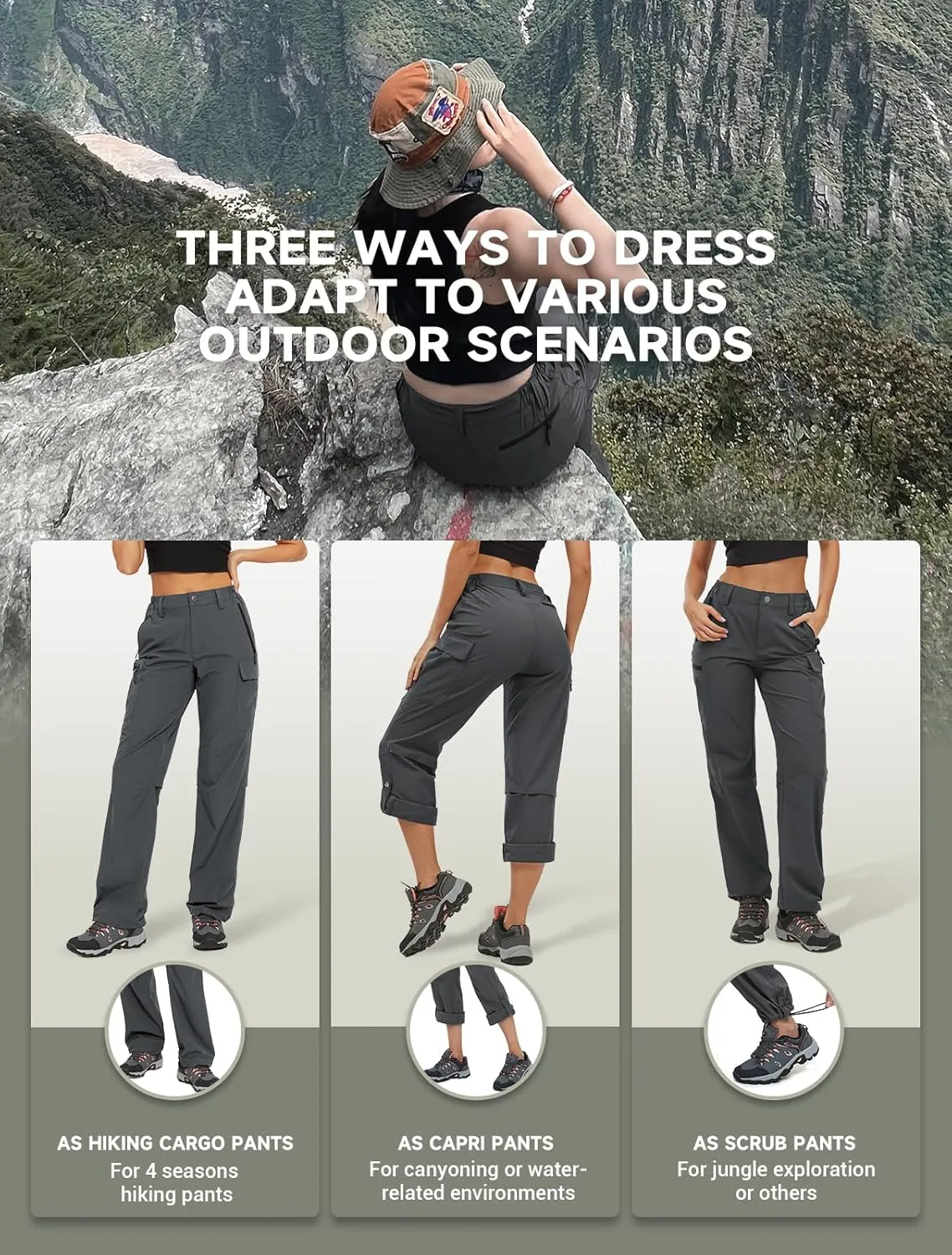 Moosehill Women's-Hiking-Pants-Cargo-Quick-Dry-Stretch-Lightweight Work Outdoor Pants with 5 Deep Pockets
