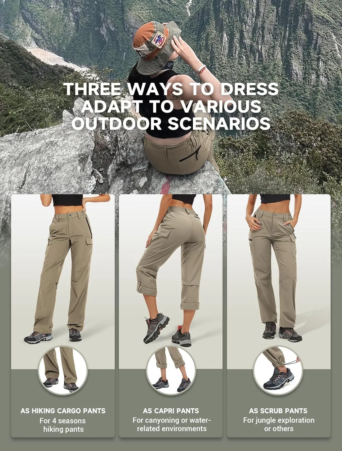 Moosehill Women's-Hiking-Pants-Cargo-Quick-Dry-Stretch-Lightweight Work Outdoor Pants with 5 Deep Pockets