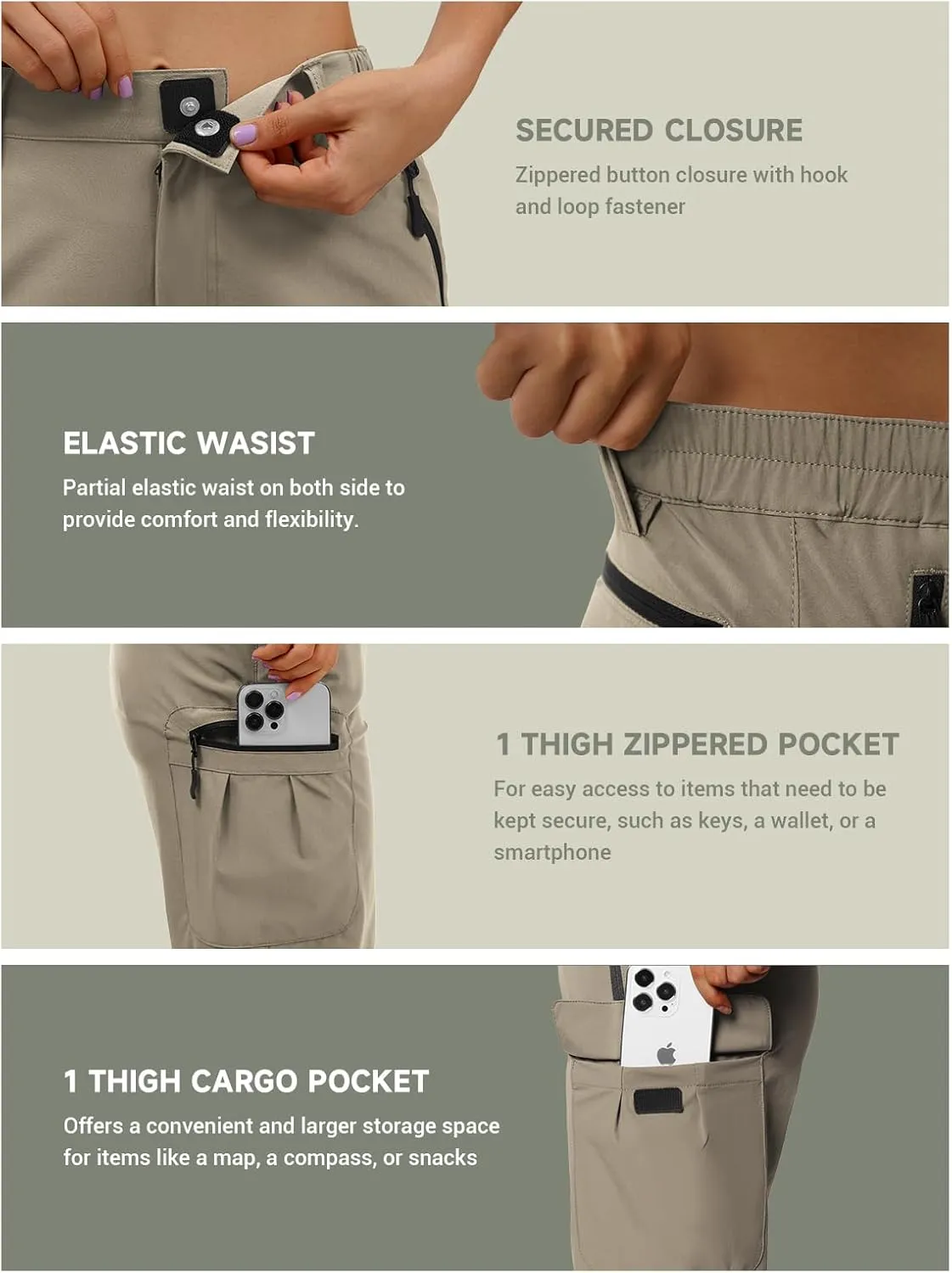 Moosehill Women's-Hiking-Pants-Cargo-Quick-Dry-Stretch-Lightweight Work Outdoor Pants with 5 Deep Pockets
