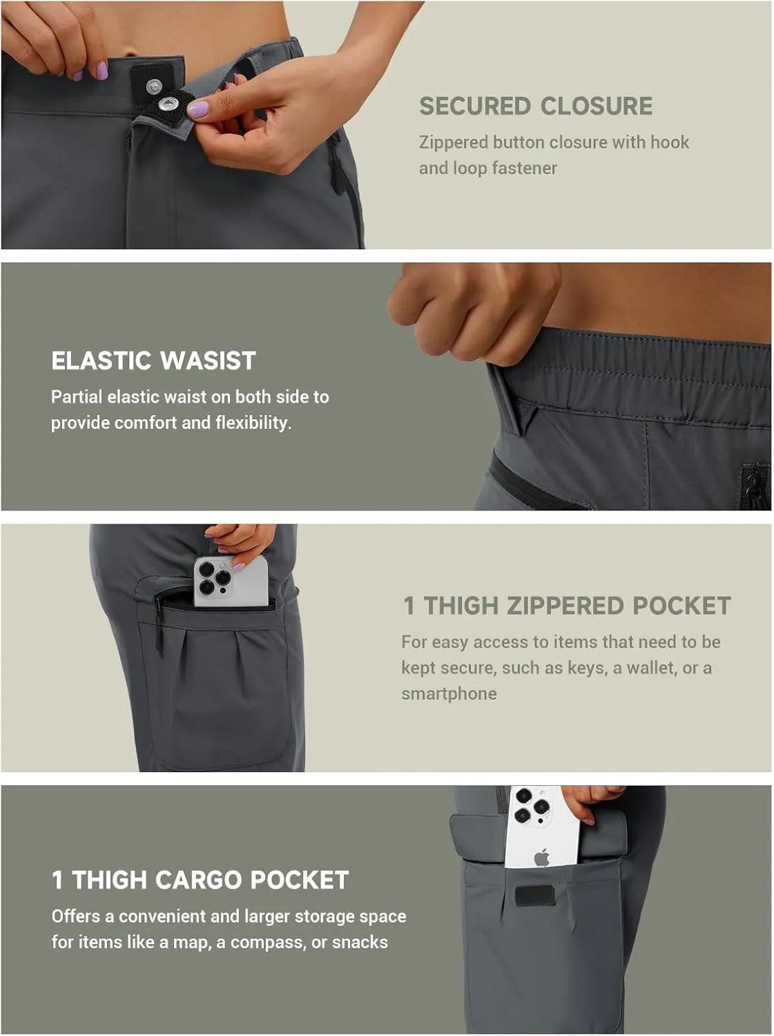Moosehill Women's-Hiking-Pants-Cargo-Quick-Dry-Stretch-Lightweight Work Outdoor Pants with 5 Deep Pockets