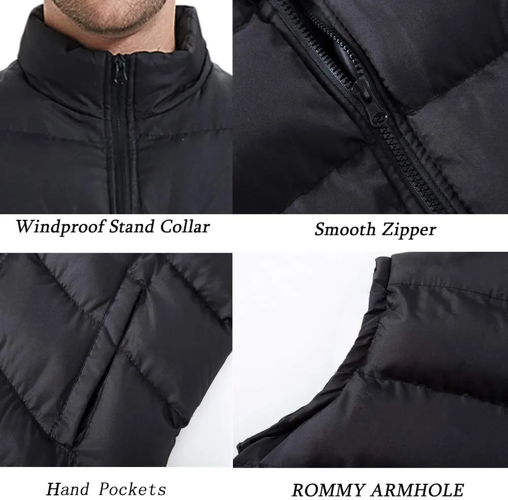 Mywu Mens Spring Fall Vest Puffer Lightweight Stand Collar Quilted Sleeveless Jackets