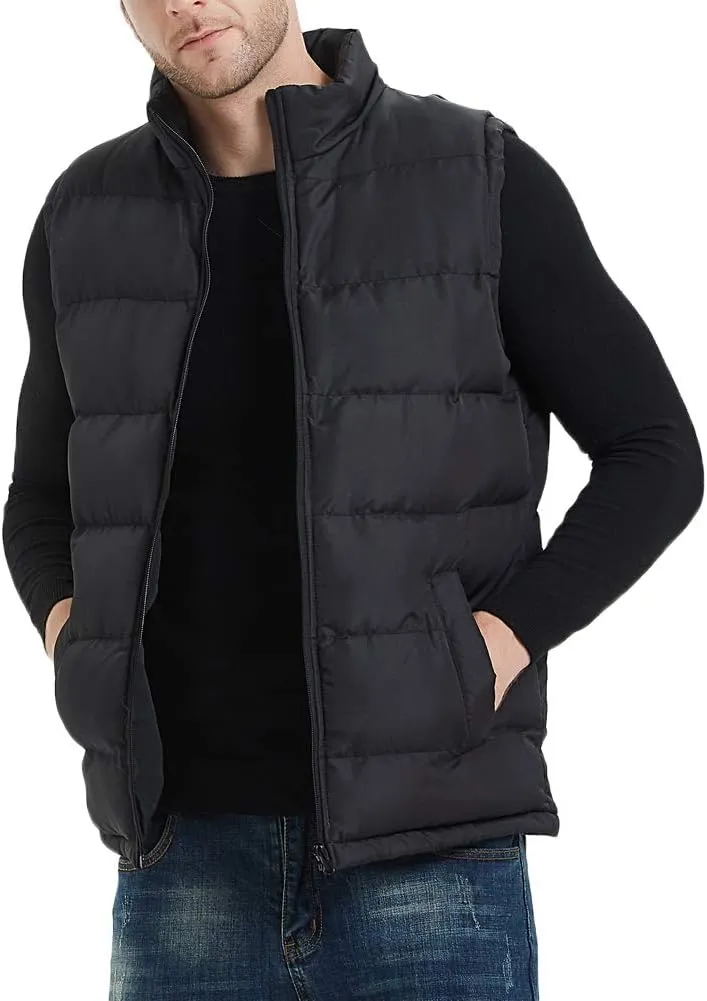 Mywu Mens Spring Fall Vest Puffer Lightweight Stand Collar Quilted Sleeveless Jackets