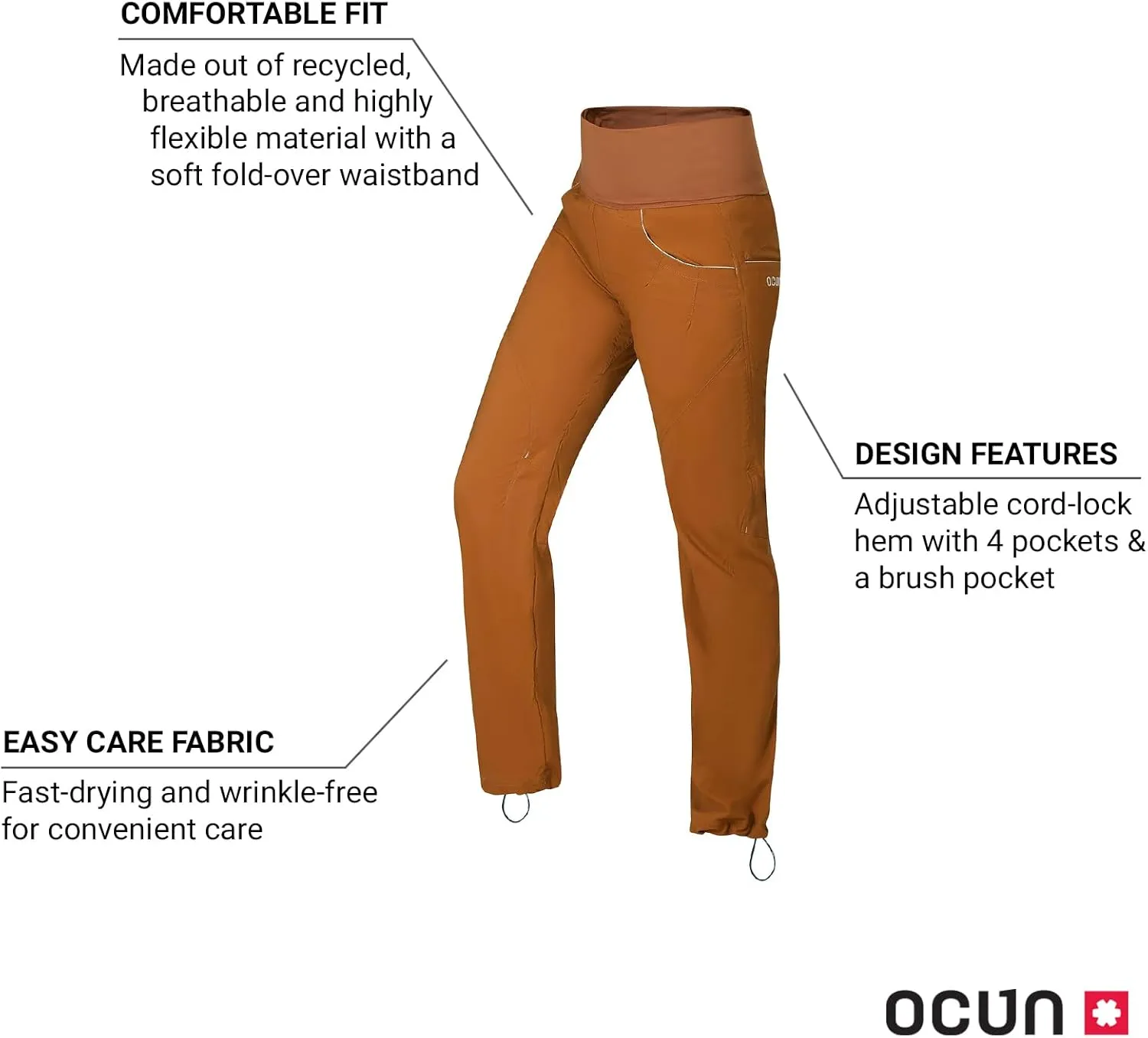 Ocun Women's Noya Pants & Jeans | Lightweight Breathable Pants for Rock Climbing and Bouldering