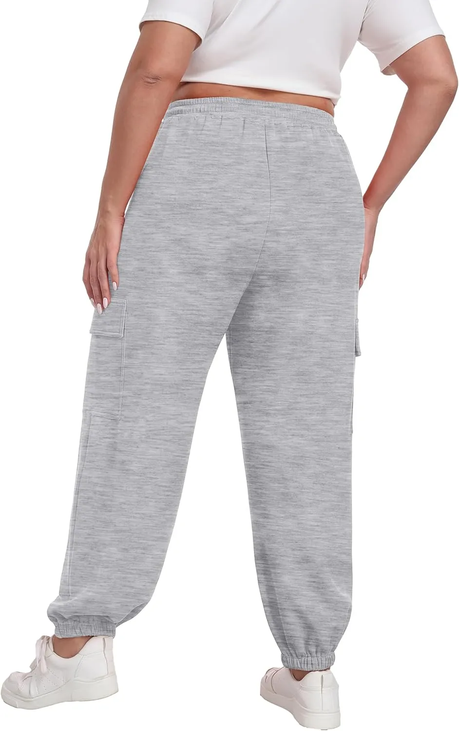 OLRIK Plus Size Pants 2025 Trendy Cargo Sweatpants Adjustable Drawstring Joggers Loose Fit Lounge Trousers with Pockets