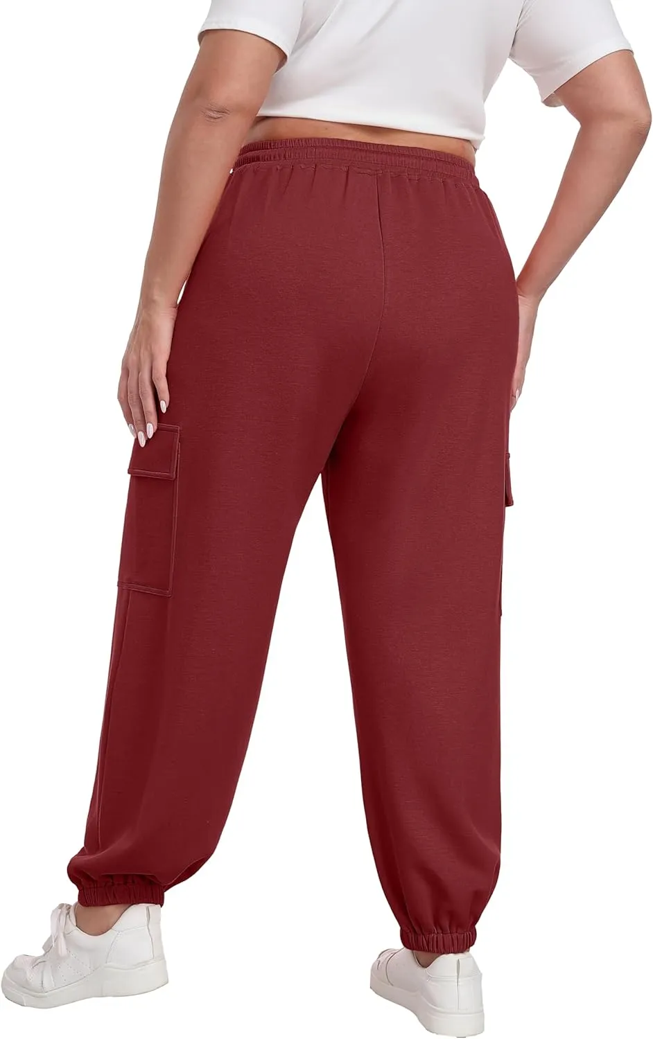 OLRIK Plus Size Pants 2025 Trendy Cargo Sweatpants Adjustable Drawstring Joggers Loose Fit Lounge Trousers with Pockets