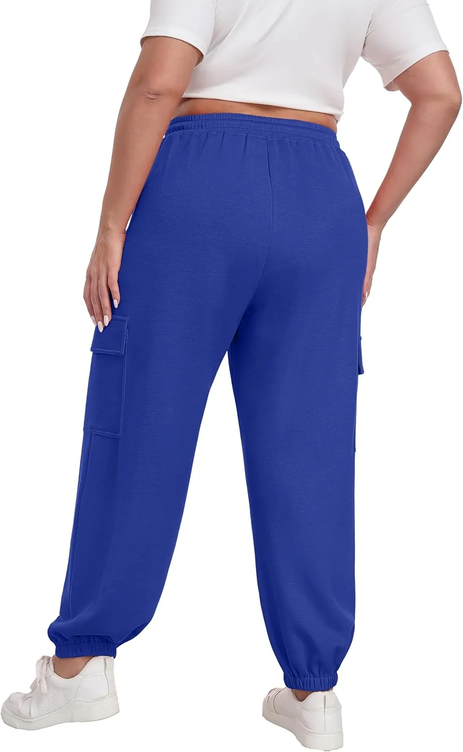 OLRIK Plus Size Pants 2025 Trendy Cargo Sweatpants Adjustable Drawstring Joggers Loose Fit Lounge Trousers with Pockets