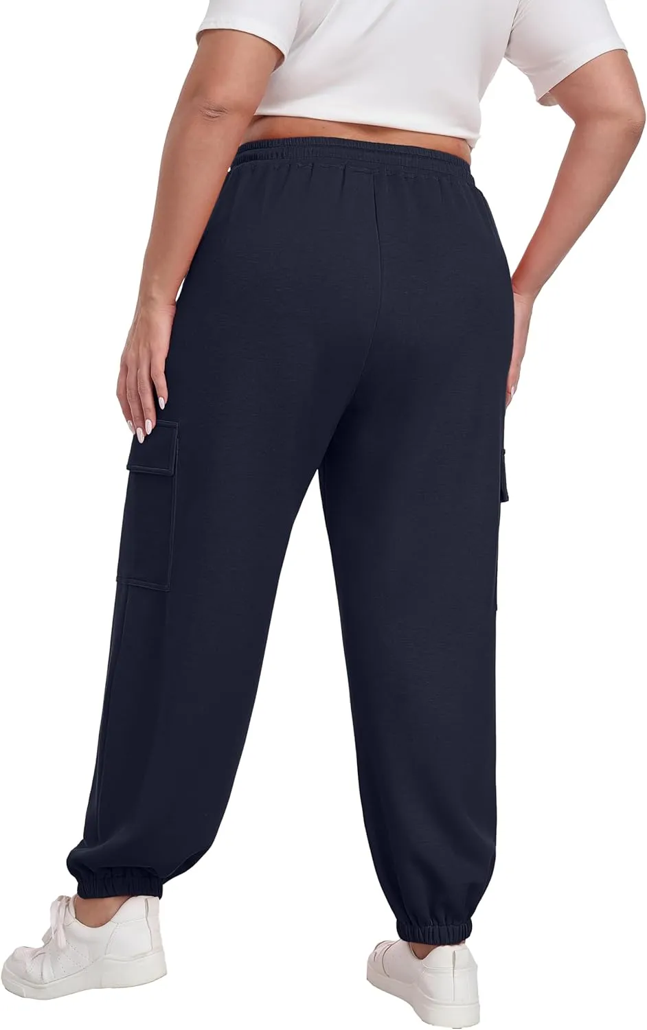 OLRIK Plus Size Pants 2025 Trendy Cargo Sweatpants Adjustable Drawstring Joggers Loose Fit Lounge Trousers with Pockets