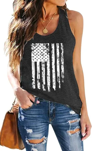 PECHAR Patriotic Shirts 4th of July Sleeveless Tank Tops Women American Flag T Shirt USA Graphic Tees Racerback Vest