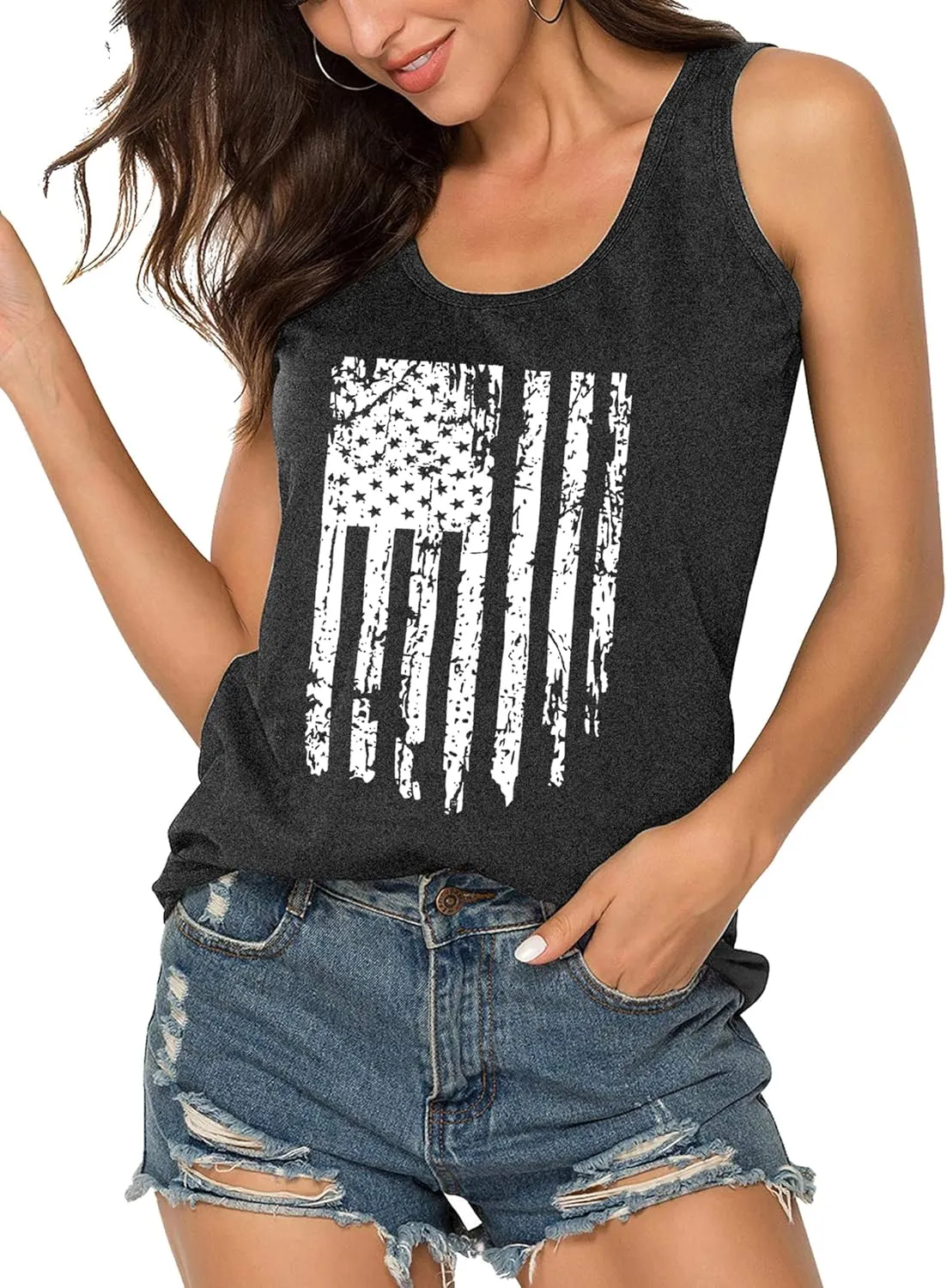 PECHAR Patriotic Shirts 4th of July Sleeveless Tank Tops Women American Flag T Shirt USA Graphic Tees Racerback Vest