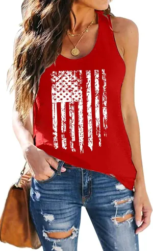 PECHAR Patriotic Shirts 4th of July Sleeveless Tank Tops Women American Flag T Shirt USA Graphic Tees Racerback Vest