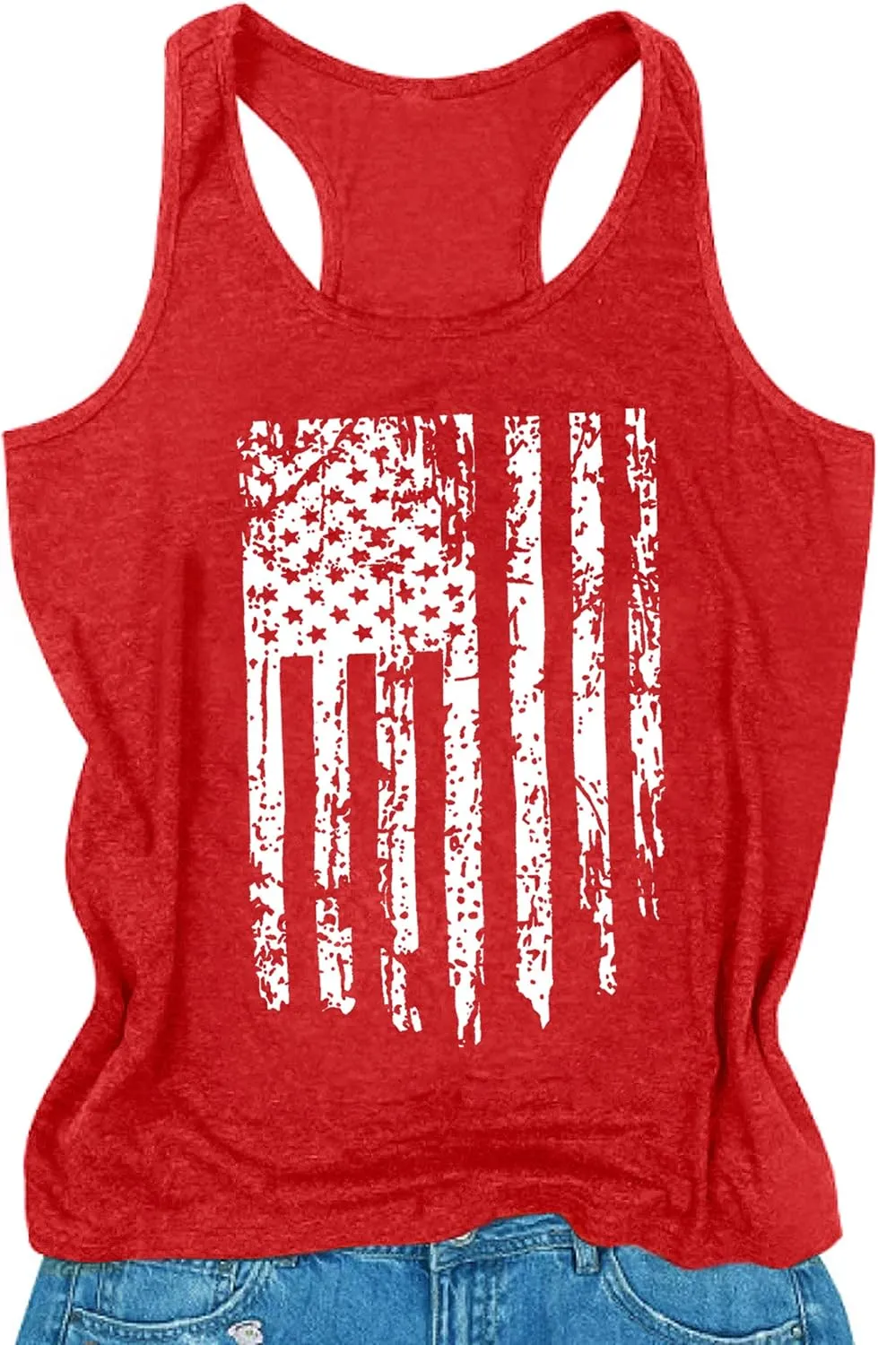PECHAR Patriotic Shirts 4th of July Sleeveless Tank Tops Women American Flag T Shirt USA Graphic Tees Racerback Vest