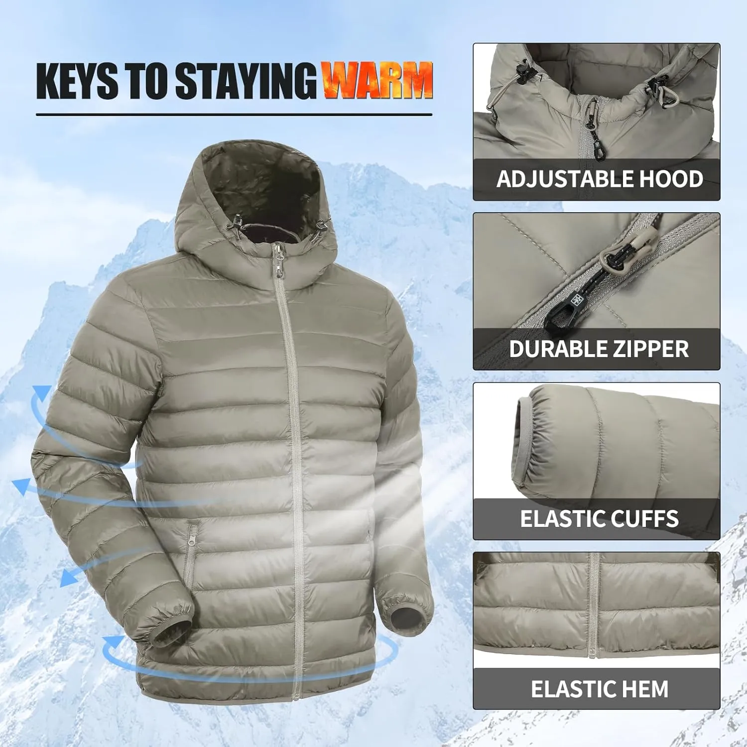 Pioneer Camp Mens Lightweight Packable Puffer Jacket Hooded Insulated Thermal Puffy Winter Jackets for Running Travel
