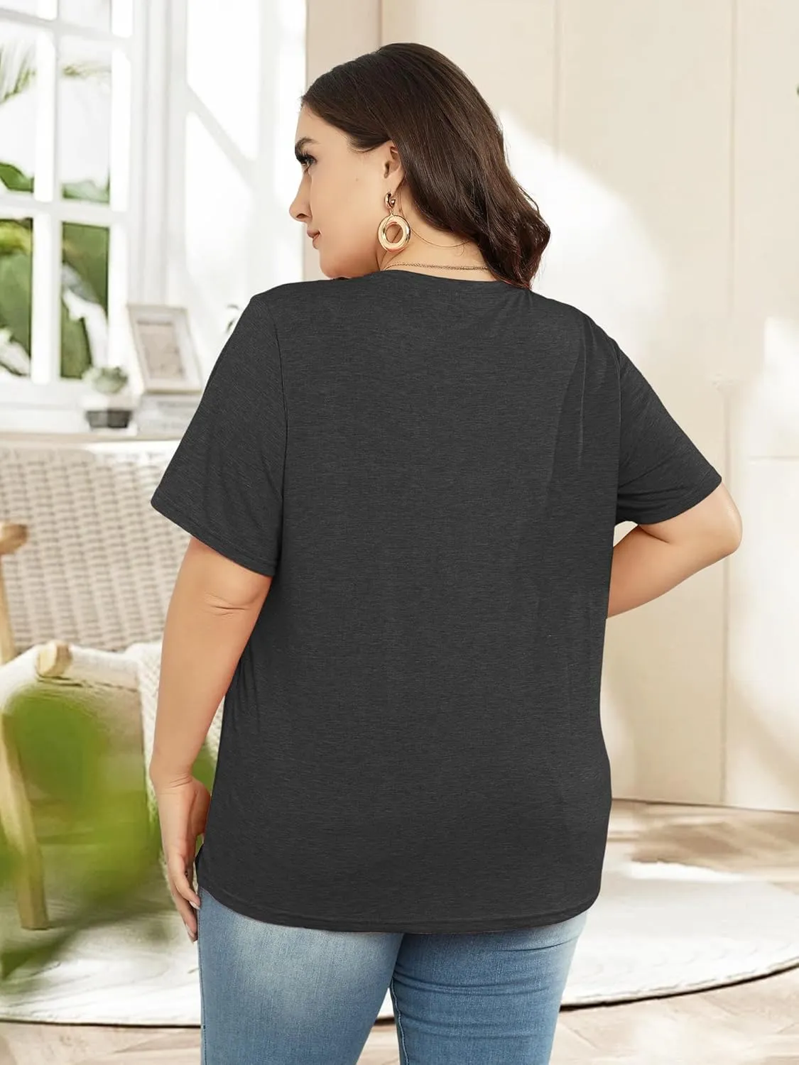 Plus Size T Shirt for Women Graphic Tees Short Sleeve Floral Print Loose Fit Summer Casual Tops 1XL-5XL