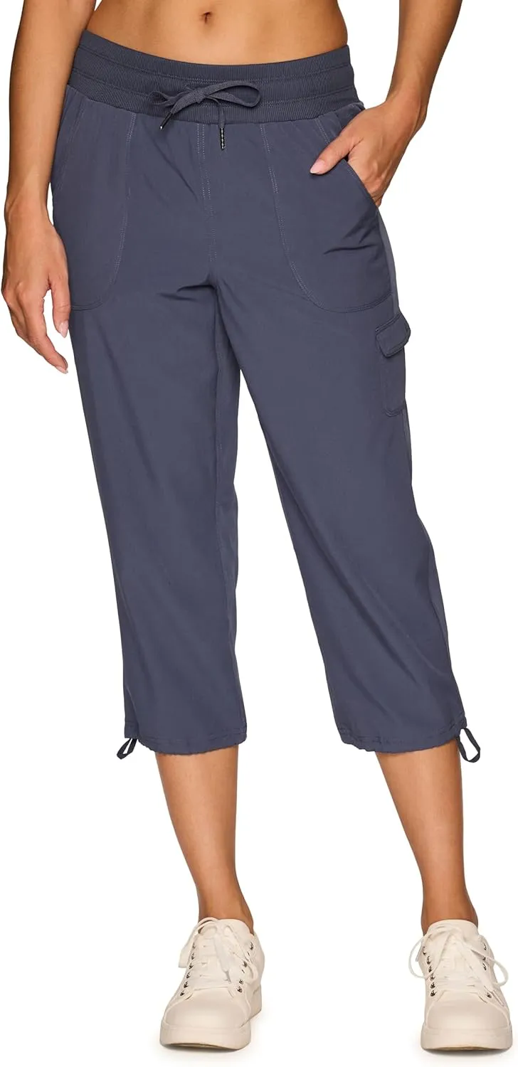 RBX Active Women's Cargo Capri Pant with Pockets Fashion Lightweight Woven with Drawstring