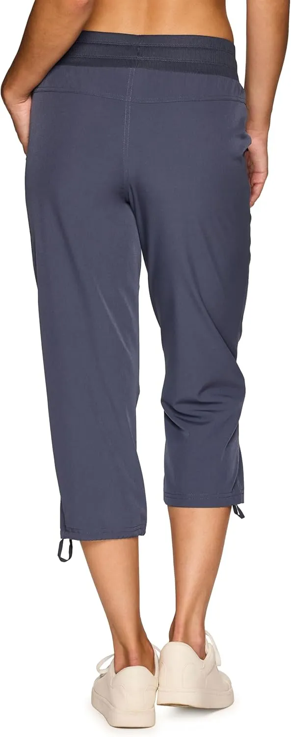 RBX Active Women's Cargo Capri Pant with Pockets Fashion Lightweight Woven with Drawstring