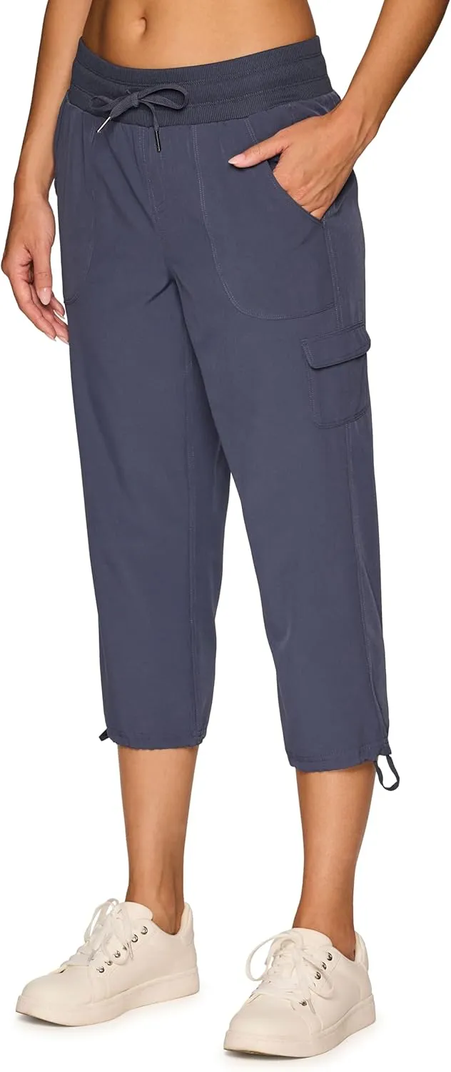 RBX Active Women's Cargo Capri Pant with Pockets Fashion Lightweight Woven with Drawstring