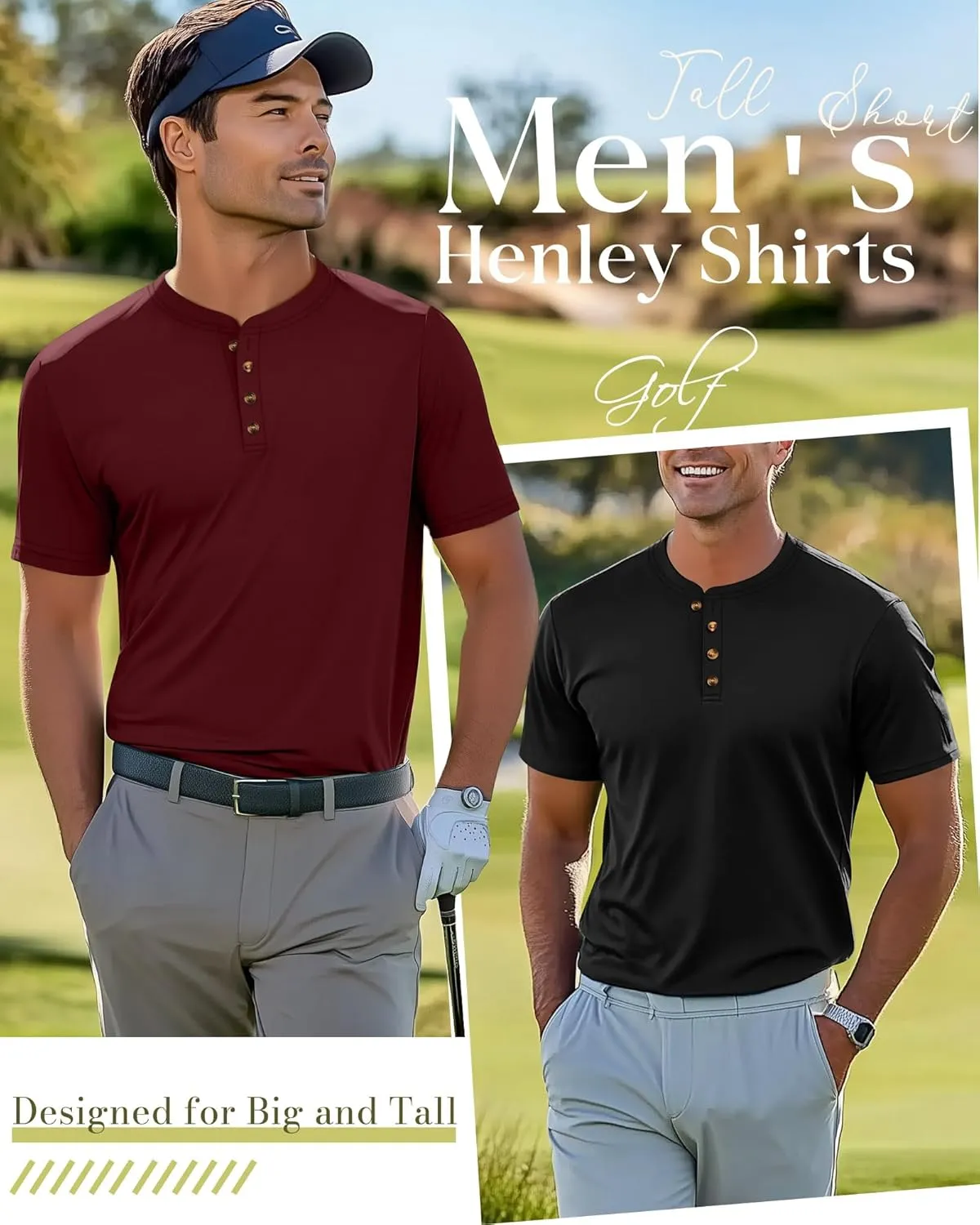 Riyiper 3 Pack Men's Big and Tall Henley T-Shirts Short Sleeve Cotton Plus Size Tees Loose Fit Plus Size Oversized Basic Tops
