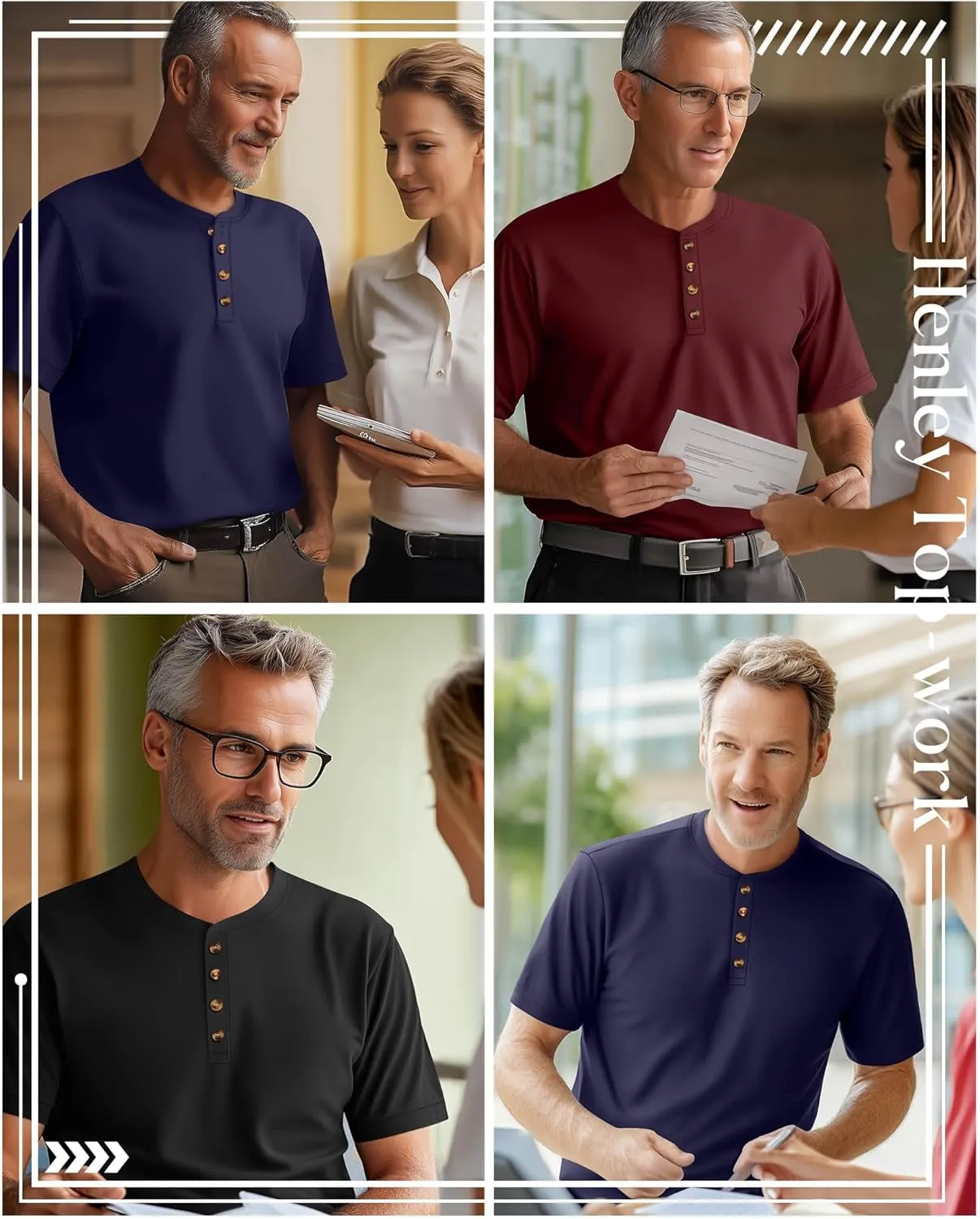 Riyiper 3 Pack Men's Big and Tall Henley T-Shirts Short Sleeve Cotton Plus Size Tees Loose Fit Plus Size Oversized Basic Tops