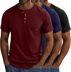 Riyiper 3 Pack Men's Big and Tall Henley T-Shirts Short Sleeve Cotton Plus Size Tees Loose Fit Plus Size Oversized Basic Tops