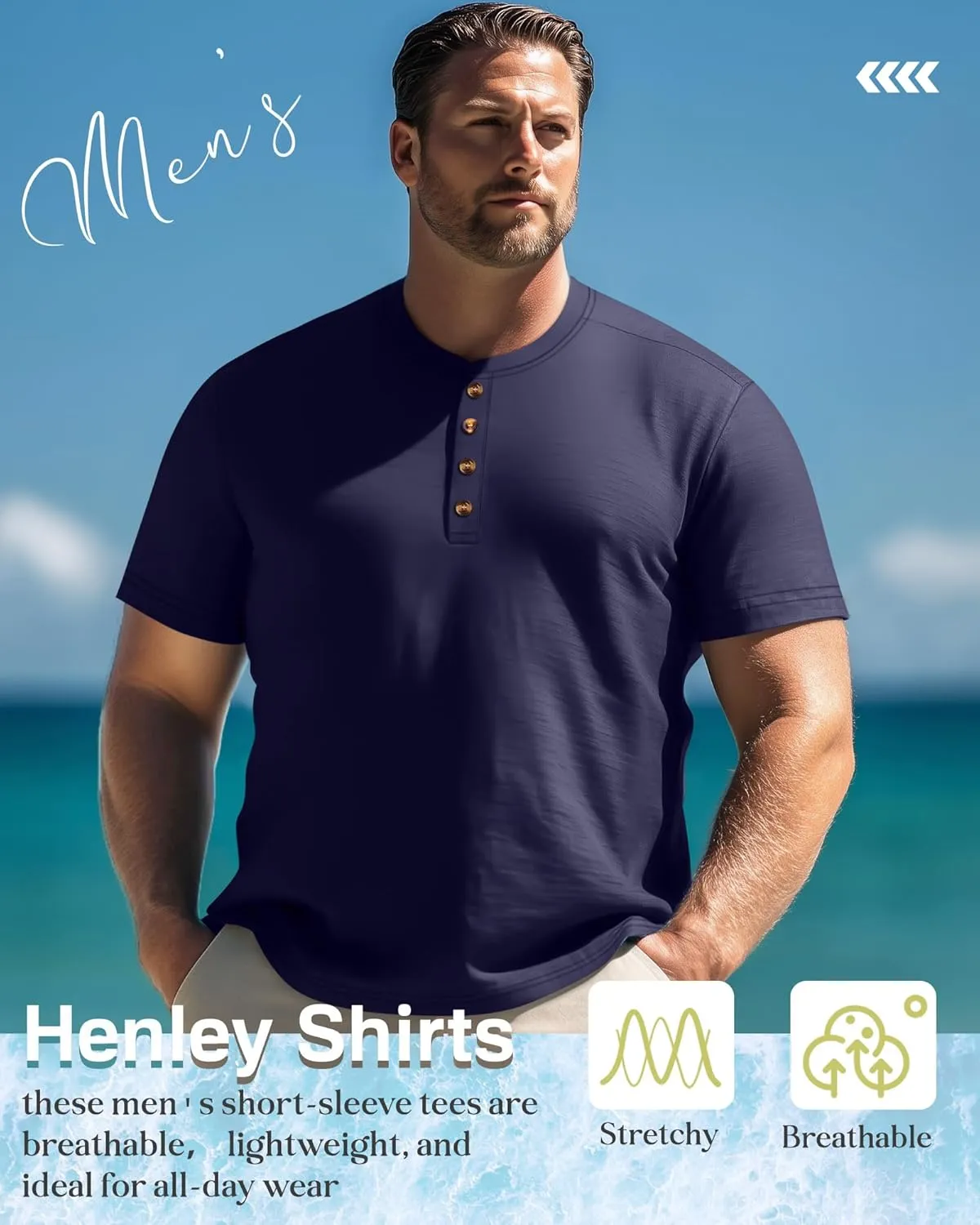 Riyiper 3 Pack Men's Big and Tall Henley T-Shirts Short Sleeve Cotton Plus Size Tees Loose Fit Plus Size Oversized Basic Tops