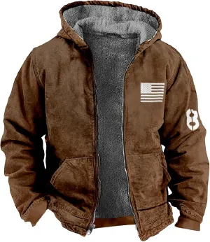 RTTUIOP Sherpa Jacket Men Work Winter Vintage Long Sleeve Jacket Gents Patriotic Zip Hooded Jacket Comfort Comfort Coats Men