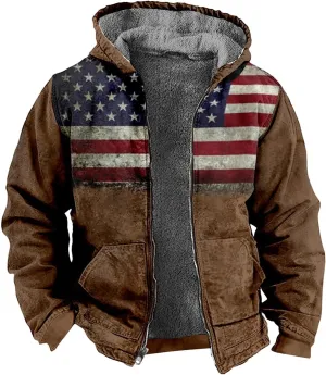 RTTUIOP Sherpa Jacket Men Work Winter Vintage Long Sleeve Jacket Gents Patriotic Zip Hooded Jacket Comfort Comfort Coats Men