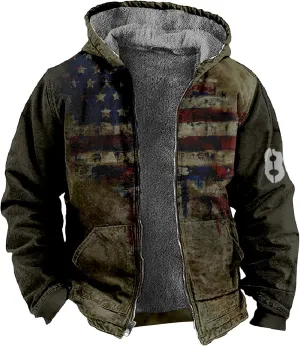 RTTUIOP Sherpa Jacket Men Work Winter Vintage Long Sleeve Jacket Gents Patriotic Zip Hooded Jacket Comfort Comfort Coats Men