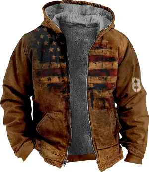 RTTUIOP Sherpa Jacket Men Work Winter Vintage Long Sleeve Jacket Gents Patriotic Zip Hooded Jacket Comfort Comfort Coats Men