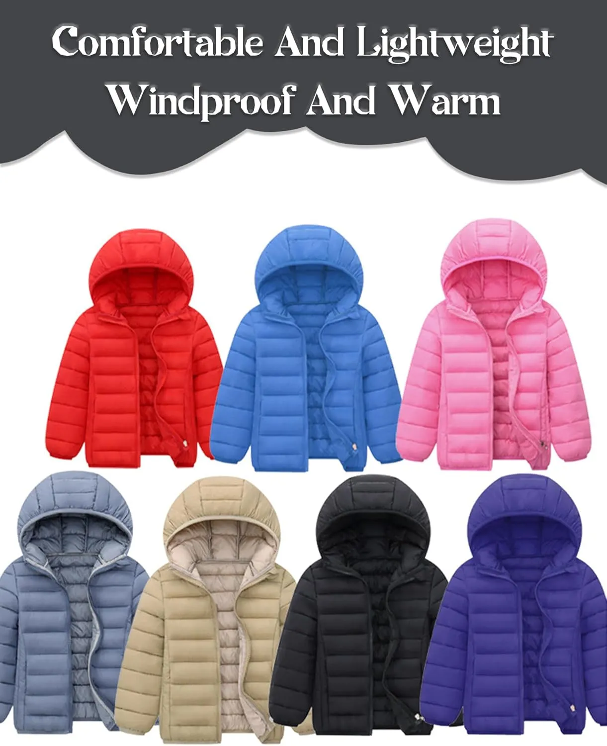 SEAUR Boys Girls Hooded Winter Puffer Jackets Lightweight Windproof Down Coat Warm Quilted Padded Outwear