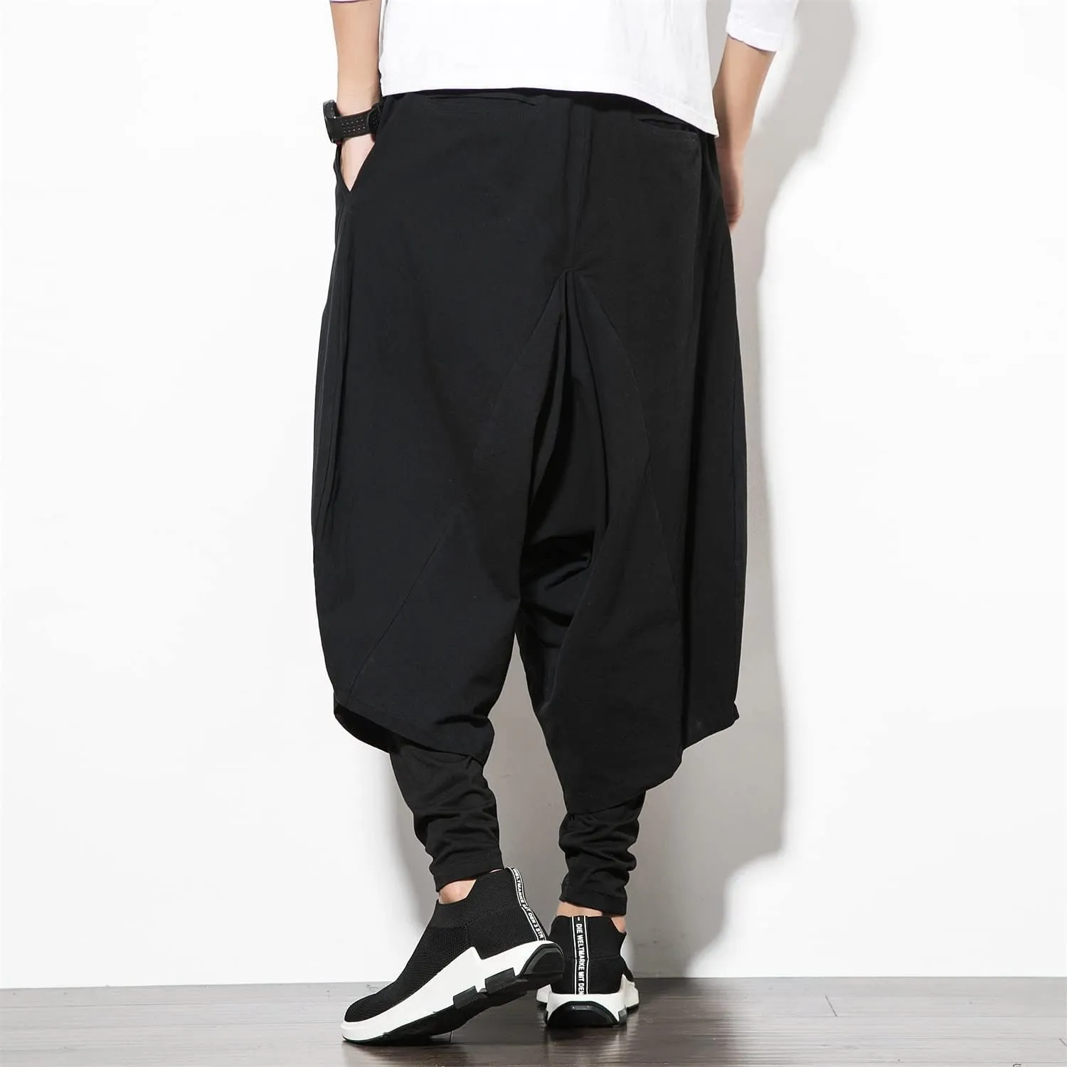 Seidarise Men's Harem Pants Hip hop Joggers Baggy Wide Leg Pants Casual Harem Linen Japanese Yoga