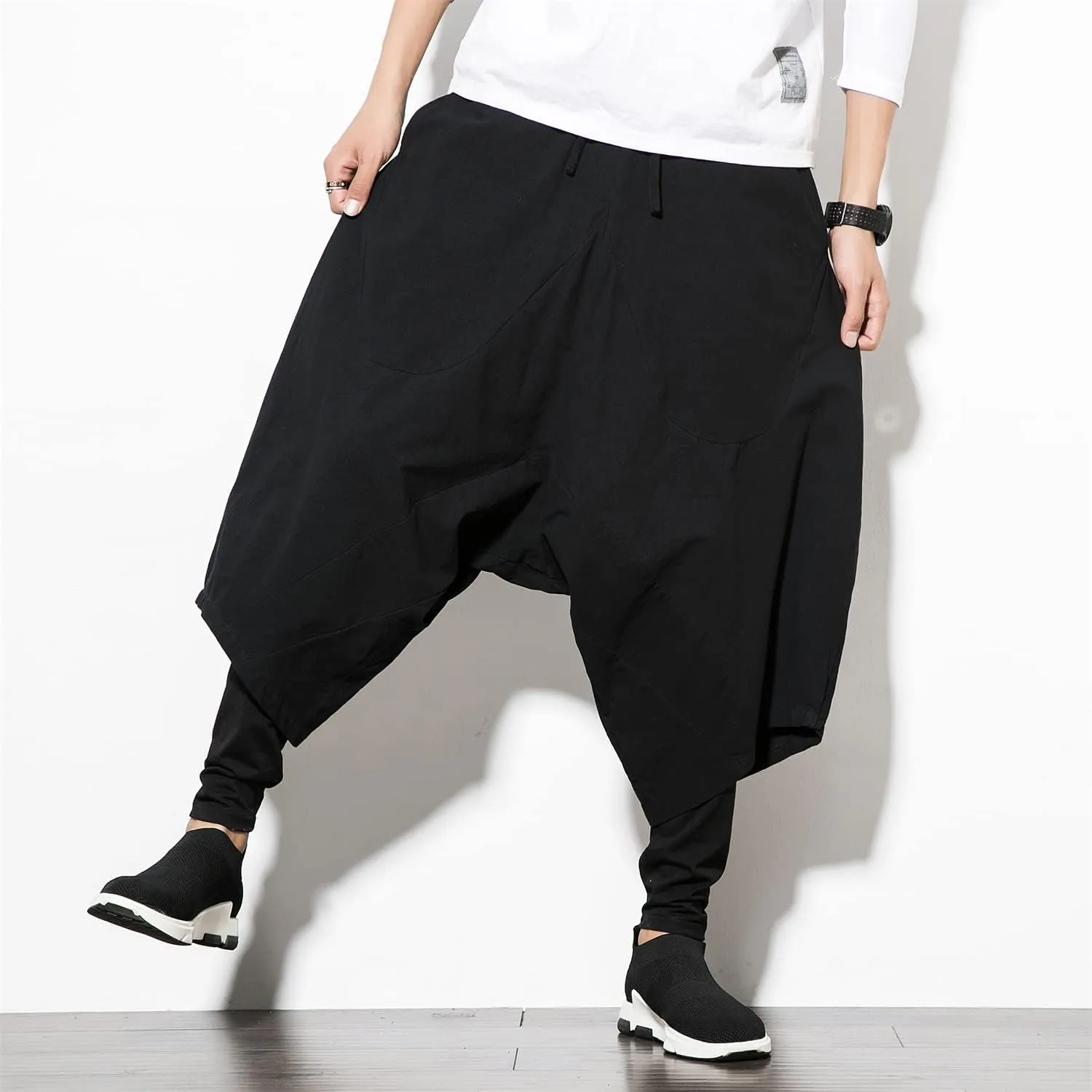 Seidarise Men's Harem Pants Hip hop Joggers Baggy Wide Leg Pants Casual Harem Linen Japanese Yoga