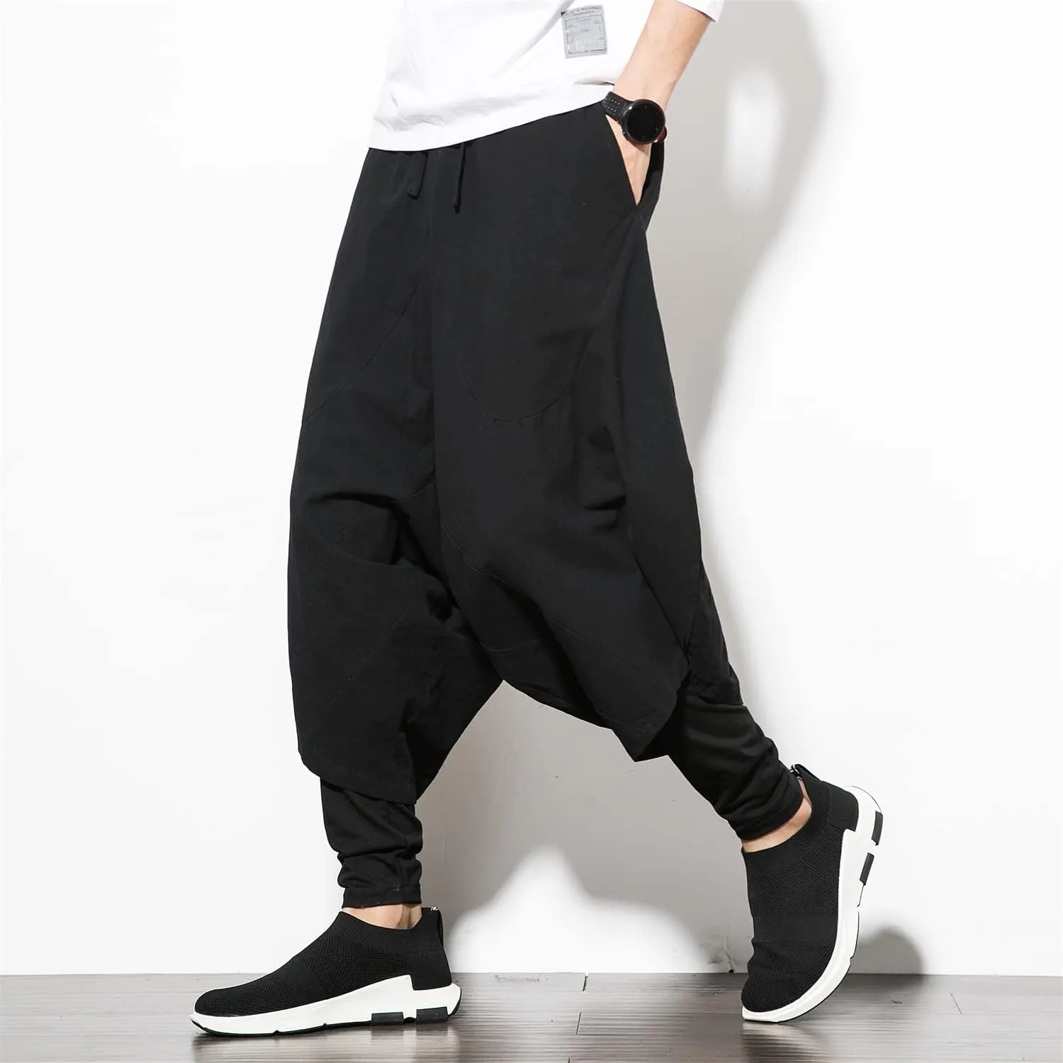 Seidarise Men's Harem Pants Hip hop Joggers Baggy Wide Leg Pants Casual Harem Linen Japanese Yoga