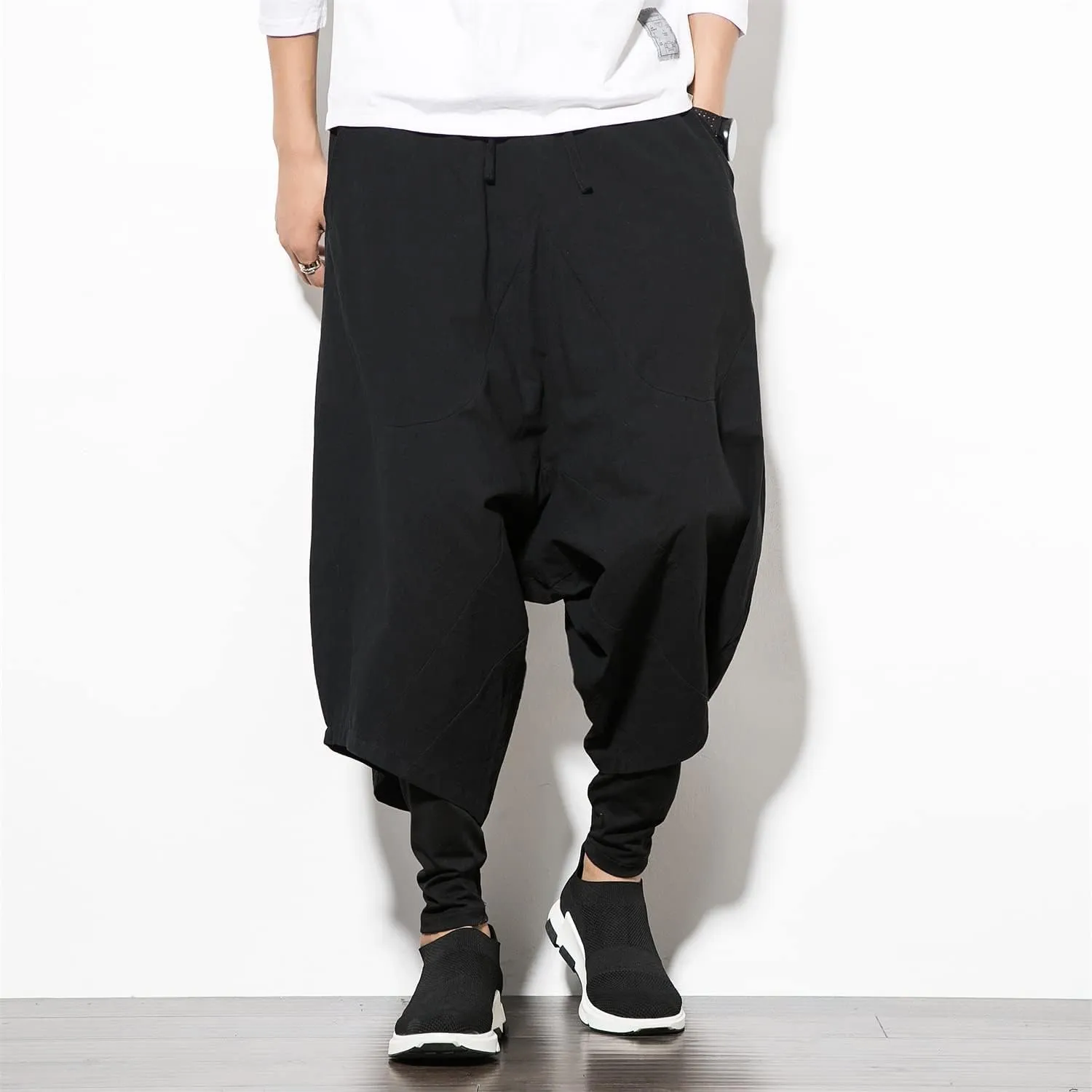 Seidarise Men's Harem Pants Hip hop Joggers Baggy Wide Leg Pants Casual Harem Linen Japanese Yoga