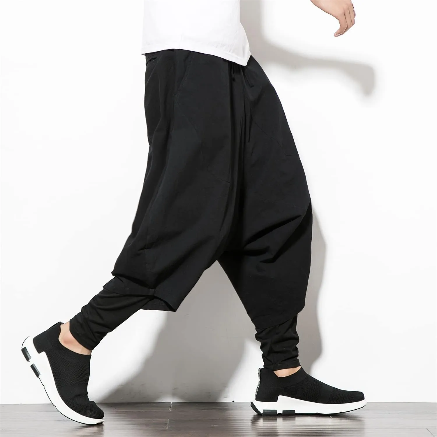 Seidarise Men's Harem Pants Hip hop Joggers Baggy Wide Leg Pants Casual Harem Linen Japanese Yoga